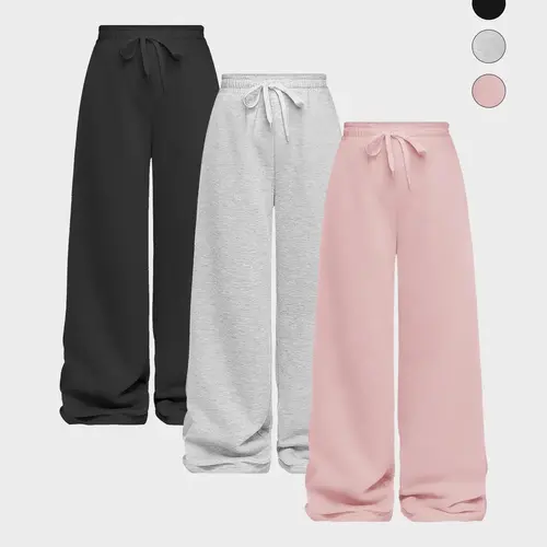 Women's Solid Color Knitted Drawstring Pants, Casual Comfy Drawstring Waist Trousers for Daily Wear, Ladies Bottoms for All Seasons, Baggy Pants, Wide Legged Pants, Casual Streetwear Trousers, Casual Chic Trousers