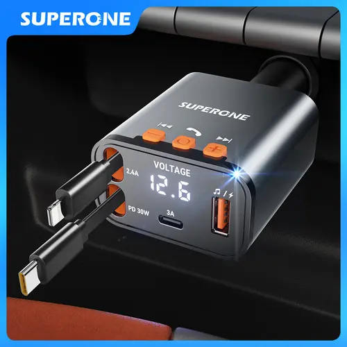 SUPERONE Bluetooth 5.3 Car FM Transmitter, 69W Retractable 12V Charger with Handsfree Calling, MP3 Player, USB & Aux Support, Automotive Auto Parts Accessories for Car summervibes 12 V Vehicle, Car Player summerwins