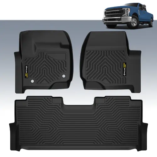 CROSSDESIGN TPE Floor Mats Fit For 17-26 F250/F350/F450/F550 Super Duty Crew Cab, Front Row Bucket Seats,All Weather Waterproof  Unique Black, Truck Floor Mats, 2017-2026 F250