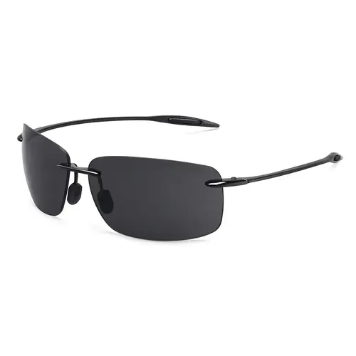 Men's Polarized Rimless Sunglasses - TR90 Frame, UV Protection, PC Lenses, Oval Shape, Black, Unisex Fishing Shades, Less Squinting, for Outdoor Running & Fishing, Adult Fashion Eyewear Accessory
