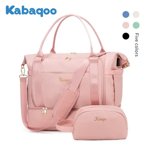 Kabaqoo Women's Large Capacity Zipper Travel Bag - Practical Overnight Carry On Luggage with Shoe Compartment, USB Port, Cosmetics Storage, Separate Makeup Bag, Fit Laptop for Weekend Gym Use