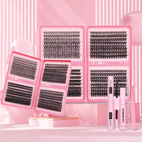 DIY Eyelash Extension Kit - 680pcs D Curl Cluster Lashes With Applicator Tool Bonding & Seal, Tweezers, Remover, Lash Brush And Mixed Length Clusters (10-16mm) - Hypoallergenic, At-Home Professional Lashes, Travel & Home Set (30D/40D/50D Mix)