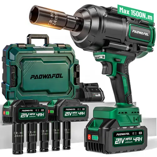 PAOWAFOL Cordless Impact Wrench, High Torque 1/2" Impact Gun with 2* 21V 4.0AH Battery, Fast Charger, 5 Sockets & Storage Case, Brushless Pistola De Impacto for Home Car Truck Tires