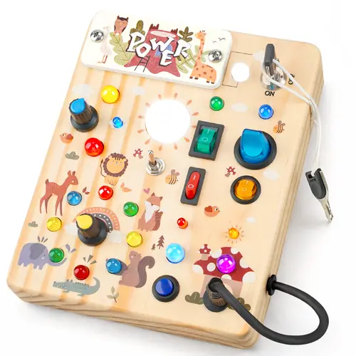 Joyreal Montessori Busy Board Toy, Wooden Busy Board with LED Light Up Switch,  Learning Sensory Travel Toys, Valentine's Day Gifts Idea for Kids, #backtoschool