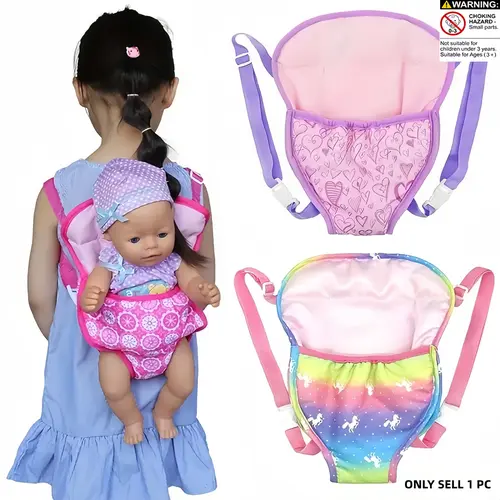 Doll Carrier Backpack, 1 Count Cartoon Pattern Doll Accessories, Front and Back Carrier with Straps for 15 Inch to 18 Inch Dolls, Doll Accessories for Girls, Warning Small Parts