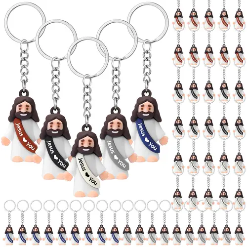 24/48Pcs Jesus Loves You Keychain Lanyards with Little Jesus Figures, Christian Church Group Gift for Students, Baptism Party Favor Supplies, Keychain Lanyard
