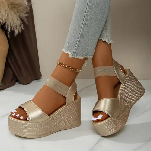 Women's Fashionable Stylish Solid Color Peep Toe Wedge High Heel Sandals, Stylish Footwear, Elegant Classy Versatile Fashion Wedges Platform Sandals for Daily Wear, Lightweight Breathable Comfortable Shoes for Women & Girls