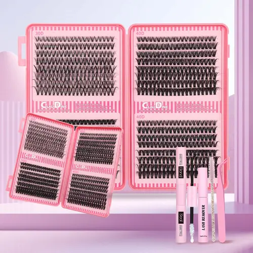 DIY Lash Cluster Eyelash Extension Kit - Extra Thick D Curl, 9-16mm Mixed Length Wispy Manga Lashes, 30D-60D Individual Eyelash Clusters for At-Home Application, Eyelash Cluster, Wispy Lash Clusters,back to school