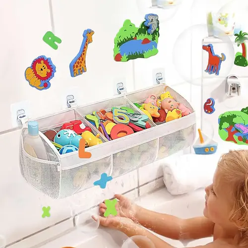 Mesh Bath Toy Storage Bag, Large Capacity Bath Toy Holder, Durable Bathroom Storage Bag, Easy To Hang and Dry, Suitable for Children's Toys and Bathroom Accessories, Toiletry Bags