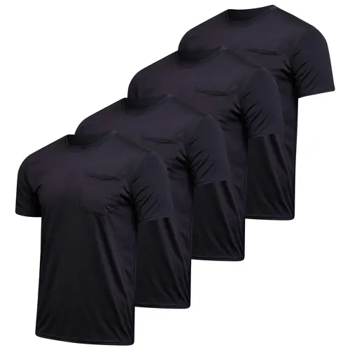 Real Essentials 4 Pack: Men's Dry-Fit Short Sleeve Pocket Crew Performance Athletic T-Shirt (Available in Big & Tall)