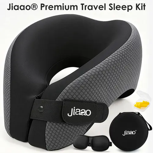 JIAAO Lightweight Ergonomic Travel Pillow for Airplane, Deep Sleep Neck Pillow with 3D Eye Mask & Earplugs, Compact Comfy Travel Pillow for Long Flights