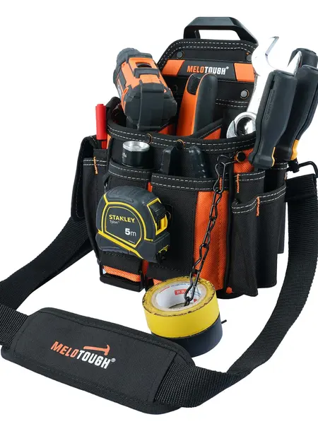 MELOTOUGH Professional Electrician Tool Pouch - 15-Pocket, Belt Clip, Quick Attach, Shoulder Strap, Tool Organizing Bag, Hands-Free Utility Pouch, Grab-and-Go Solution, Hands-Free Utility Pouch Tool Bags