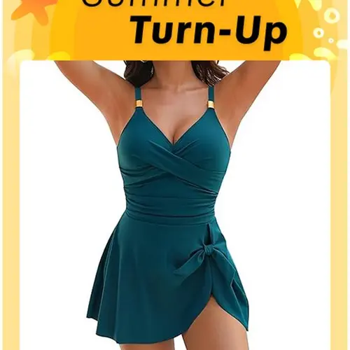 Blooming Jelly Gold Metal Tie Knot One Piece Swimsuit Womens Tummy Control Swim Dress Tankini Outfit Summer Swimdress #SwimWeek #Summervibes