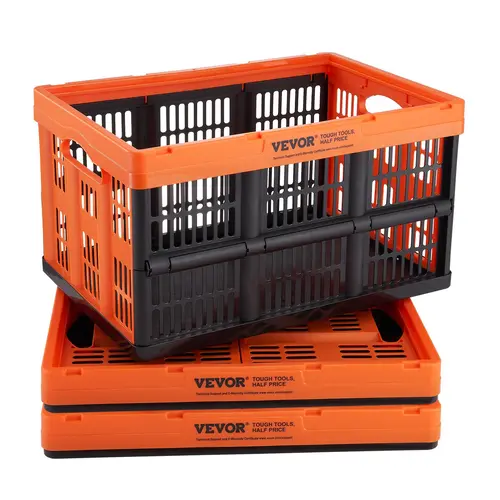 【Father's Day Dad Gift】VEVOR 3-Pack 45L Compact Waterproof Collapsible Plastic Storage Baskets - Durable Cargo Organiser, Collapsible Bin with Handles for Balanced Carry, Rustfree Strength, Home & Car Use, Folds Flat for Storage Organization