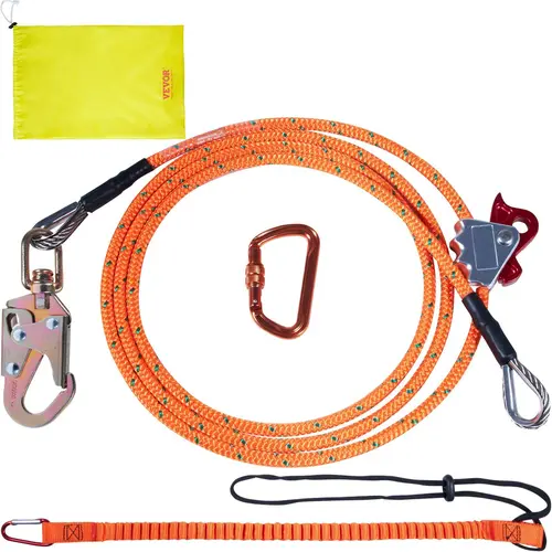 Rigid Steel Core Arborist Flipline - 1/2 in x 8 ft Adjustable Tree Climbing Safety Lanyard, Enhances Stability, Includes Rope Grab, Snap Hook, Metal Triple Lock Carabiner, Fall Protection, Metal Carabiner, Comfortable Grip, Extra Tool Lanyard, Adjusting L
