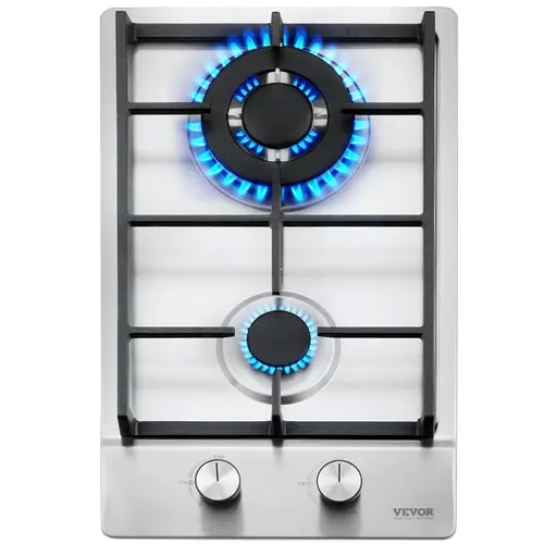 【toolupgrade】VEVOR 12-in Built-in Stainless Steel Gas Cooktop, 2-Burner Dual Fuel Hob with 12250BTU Max, LPG/NG Convertible, Thermocouple Protection, Built to Last, Corrosion-Resistant, High Wear-Resistant, High Compatibility for Outdoor Camping, Kitchen,