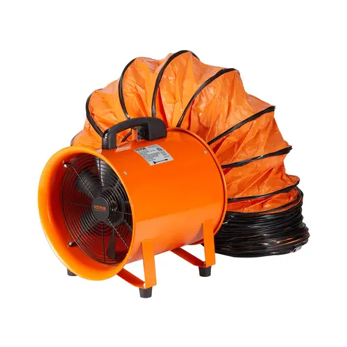 【Summerfinds】VEVOR 12in Heavy Duty Portable Ventilation Ventilator, Sturdy Corrosion-Resist. 585W Industrial Shop Exhaust Blower, 3198CFM High Velocity Low Noise IP44 Rated Utility Blower with 16.4ft Duct Hose for Dust/Smoke Removal Home/Workplace, 12 Inc