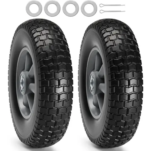 【Summerfinds】VEVOR 10" Solid PU Run-Flat Tubeless Tire Wheels 2-Pack, 180 lbs Dynamic Load, 220 lbs Static Load, Flat-Free Wheels for Hand Trucks, Trolleys, Axle Vehicle Hardware Accessories