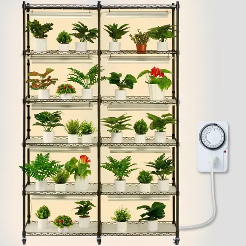 VEVOR Heavy Duty Garden Greenhouse Kit, Industrial Steel Frame 6-Tier Rectangle Indoor Cultivation Equipment, 59.1" H 47.2" W Shelves, 200W Adjustable LED Panels, Mechanical Timer, Polypropylene Easy Care Kit, Rolls on Heavy Wheels, Father's Day Gift