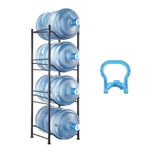 【Summerfinds】VEVOR 4 Tiers Water Jug Holder 5 Gallon Water Bottle HolderSingle Row Water Bottle Rack for 4 BottlesHeavy  Duty Water Jug Rack for KitchenOfficeLiving RoomBlack,dorm essentials,home decor