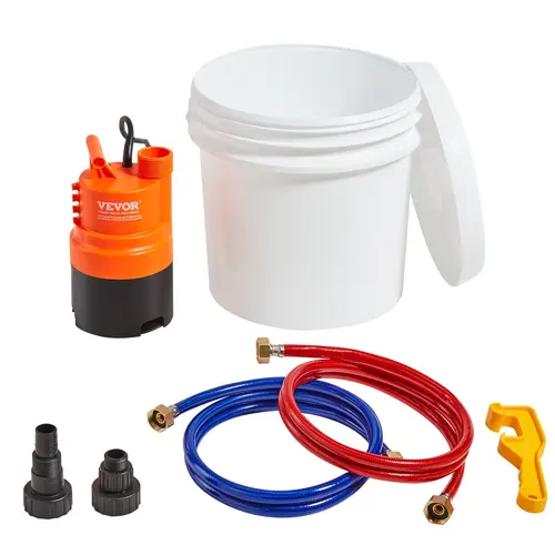 【Summerfinds】VEVOR Tankless Water Heater Flushing Kit with 1/3 HP High-Power Pump (16-Foot Head Pressure), 3.7 Gal Pail, 2 Hoses, Wrench & Adapter for Hassle-Free Quick Installation, Anti-Corrosion Descale Tool