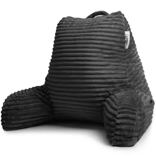 NESTL Cozy 3D Shaped Reading Pillow for Bed - Contoured Durable Shredded Memory Foam Back Pillow with Arms, 3 Pocket Storage, Plush Cover and Adjustable Relaxing Support, Pillows, Custom Firmness, 3Pocket Remote Hold