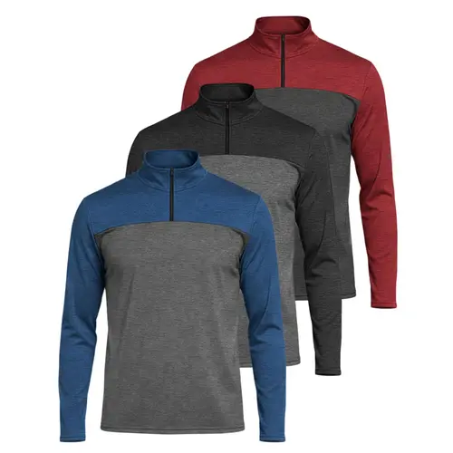 Real Essentials 3 Pack: Men's Dry-Fit Active Quarter Zip Long Sleeve Athletic Performance Pullover (Available In Big & Tall)