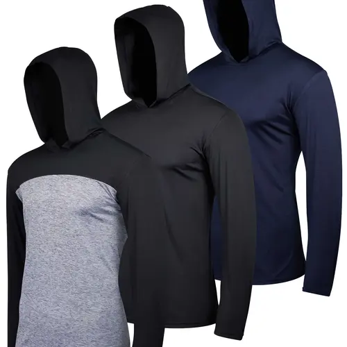 3 Pack Mens Dry Fit Pullover Hoodie Sun Sweatshirts Athletic Gym Workout