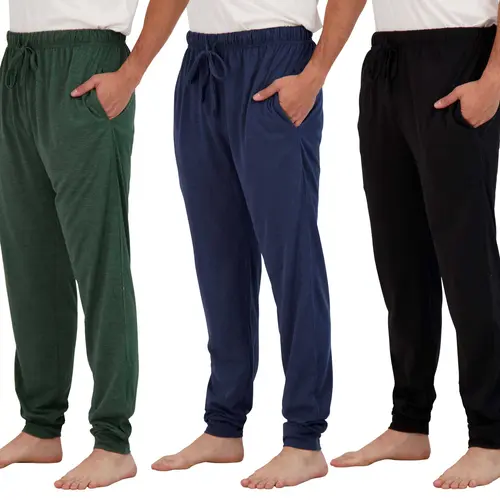 Real Essentials 3 Pack: Men's Cotton Jersey Soft Jogger Sleep Lounge Pajama Drawstring & Pockets (Available in Big & Tall)