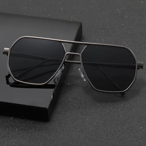 Men's Metal Geometric Frame Sunglasses, Trendy Casual Double Beam Sunglasses for Everyday Use, Fashion Accessories for Outdoor Activities