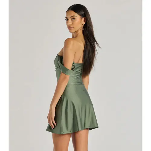Classics Lover Off-The-Shoulder Satin A-Line Mini Dress