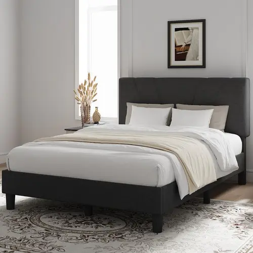 Bed Frame Upholstered Platform Twin/Full/Queen/King with Adjustable Headboard Strong Weight Capacity No Box Spring Needed Easy Assembly Modern Unique Bedroom Furniture, Modern Platform Bed, Full Size Bed Frames