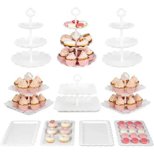 sebastian CADIA, 10PCS cake stands, cupcake stands, 3 two-tier cupcake stands + 3 three-tier cupcake stands + 4 appetizer trays, perfect for birthday party gatherings Cake Decorating Supplies Wedding