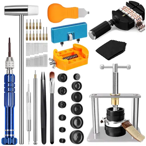 1 Set Watch Repair Kit, Includes Watch Press Tool, Battery Replacement, Strap Adjustment, Wrench, Case Opener, Link Remover, Screwdriver, Watch Repair Tools