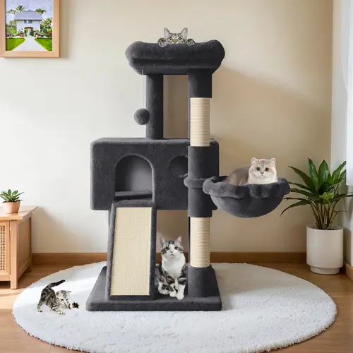 HOOMIC 36 Inches Cat Tree, Multi-Level Condo with Sisal Posts & Cozy Hammock, Padded Plush Perch, Available in Beige, Dark Grey, Light Grey , Perfect for Indoor Cats & Kittens #TikTokShopDealsforYouDays#DealsforYouDays#Summervibes#Summergarden