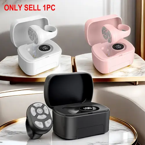 Wireless Remote Control Ring with Digital Display & Charging Case, Rechargeable 7 Key Clicker for Phone Camera Shutter Selfie Button, Finger Page Turner Remote for iOS 15.0 Android 8.0, Cellphone Selfie Accessory, Travel Gadgets, Battery Powered