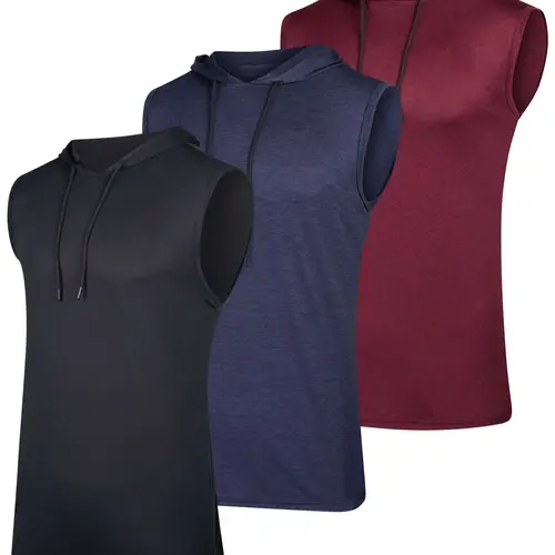 3 Pack Men's Dry Fit Tank Top Hoodie Sleeveless Hooded Workout Gym Active