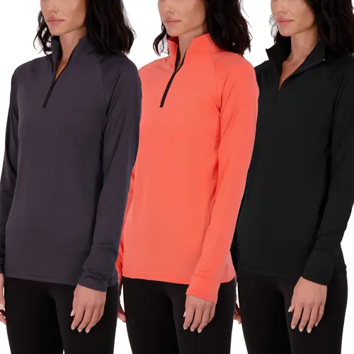 Real Essentials 3 Pack: Womens Dry-Fit Long Sleeve Quarter Zip & Full Zip Up Hoodie Workout Jacket (Available in Plus)