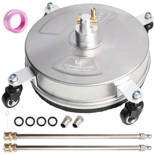 Pressure Washer Surface Cleaner, Stainless Steel Surface Cleaner with 4 Wheels for Driveways, Pathway, Sidewalks, Patios, Decks, with 3/8" Quick Connector Kit Hose Industrial