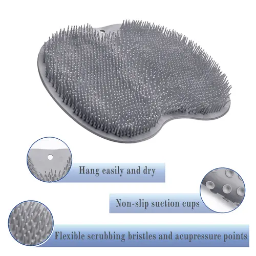 Silicone Shower Foot Scrubber Mat with Wall-Mounted Suction Cups, Back & Feet Cleaning Pad,,Bathroom Bathing Accessories natural sponge Exfoliating Back Washcloth Exfoliating Net Loofah