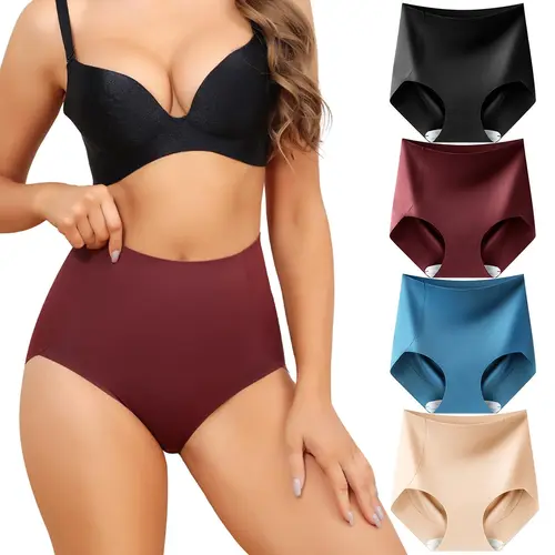 LEVAO Women's High Waist Cheeky Cut Basic Fabric Minimalist Underwear 4-Pack Nylon-Spandex Briefs - Seamless, Non-Slip Elastic Shaping, No Show, Skin-Friendly All-Day Comfort (S-XXL) for Family & Women
