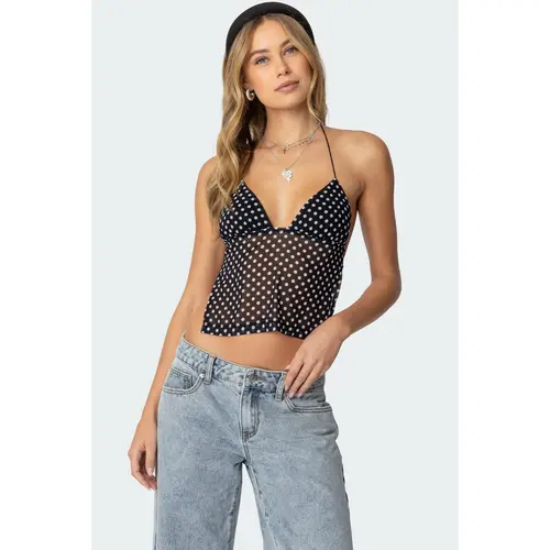 Polka Dot Backless Chiffon Top