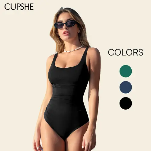 CUPSHE Women's Clean Square Neckline Slim Fit 1-Piece Swimwear - Chic Tummy Control, Back Cutout Adds Allure, Retro Full Bum Coverage Beachwear Bathing Suit Women #summerfinds#tiktokshopbacktoschool