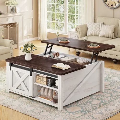 Sedeta 31.5-Inch Lift-Top Square Coffee Table - Wood & Pine Indoor Furniture, Adjustable Height Standing Desk, Foldable Worktop, Gas Struts, Storage Compartments, Space-Saving Apartment Furniture, Craft & Game Ready Modern Minimal Piece, Living Room Decor