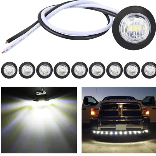 Nilight 10 PCS 3/4 in Round LED Clearance Bullet Marker Lights - Bright Car Lighting with White+Black Wiring, Fits Cars, Trucks, RVs, Automotive Accessories