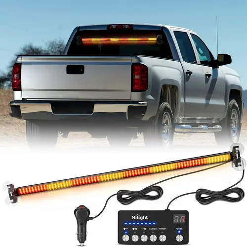 Nilight 144LED Traffic Advisor Strobe Light Bar Kit, Car Interior Accessories with Controller, Amber-Red Front/Rear Windshield Flasher for Plow Trucks, Construction Vehicles, Strobe Light Kit, Lights