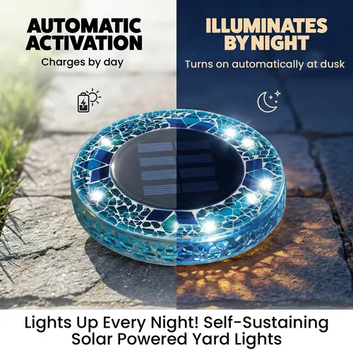 [Solar] Stained Glass Mosaic Disk Lights, Automatic, Wireless, Waterproof, Outdoor Decorative Pathway LED Garden Lights