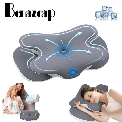 Benazcap Cooling Silk Cervical Neck Pillow, Adjustable Memory Foam Ergonomic Support, Breathable Pillow with Cervical Support for Side, Back and Stomach Sleepers