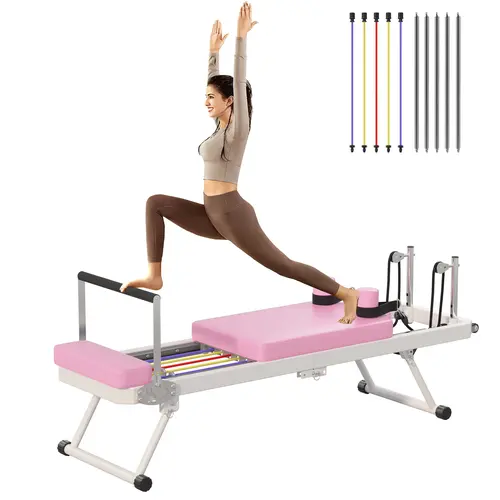 Nicole Selection Pilates Reformer - Pilates Machines, Yoga Equipment, At Home Gym Equipment, 330.5lbs Capacity, Elastic Cords, Eco-Leather, Foldable (Note: Upgraded Version Excludes Colored Springs; Yoga Workout Gift)