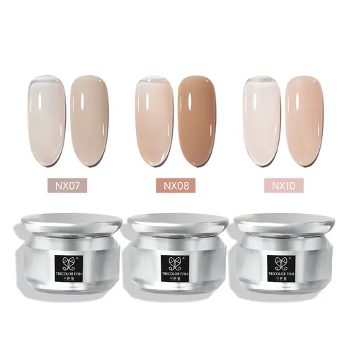 Builder Gel for Nails, 35g Jelly Nude Pink, Long Lasting & Durable Cosmetic for Extension and Repair, Salon Quality Glossy Manicure, UVA/LED Cure, Single Item, Repair Brittle Nails, Nx01 +Base Gel+Top Gel, Builder Gel Nail